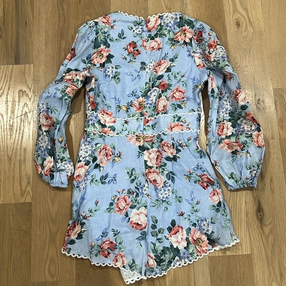 Zimmermann Bowie Crochet-trimmed Floral-print Linen Playsuit In Lilac Floral - Picture 5 of 5